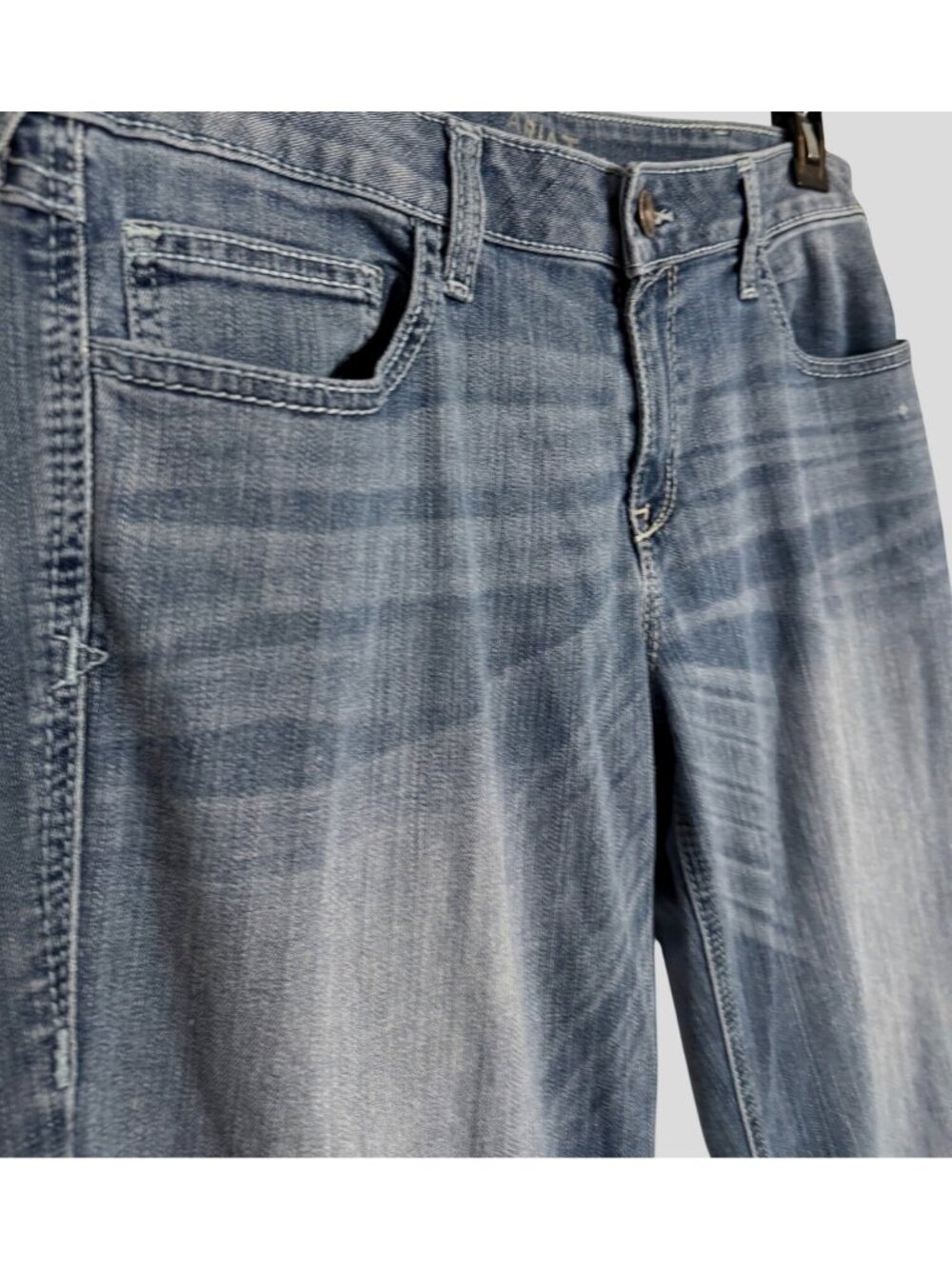 Ariat Trouser Mid Rise Size 32 Wide Leg  Jeans Baseball Stitch Denim - Picture 10 of 12